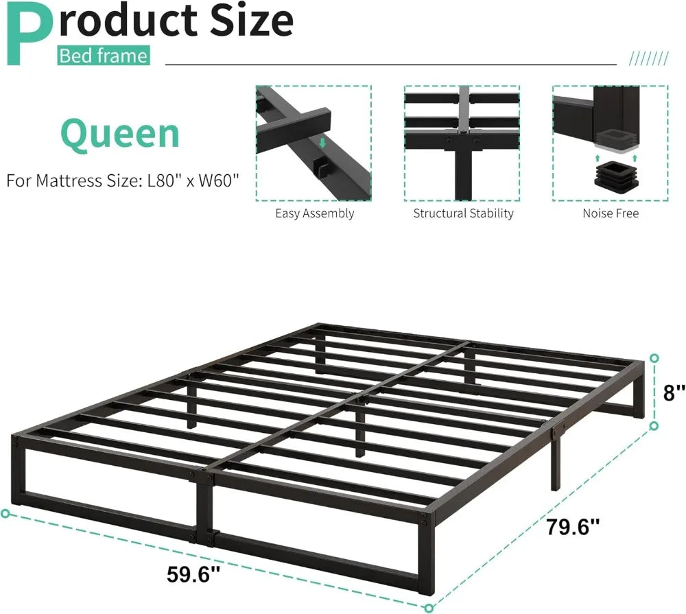 Heavy Duty 8 Inch Queen Bed Frame Metal Platform No Box Spring Needed