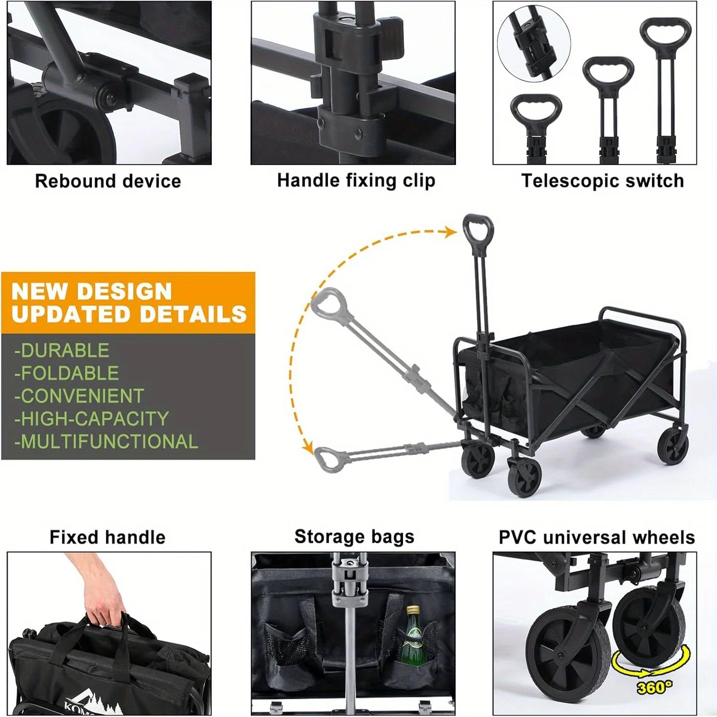 Collapsible Folding Beach Wagon Large Capacity Utility Cart All Terrain