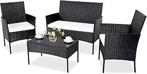 Ljustra 4 Piece Patio Furniture Set Outdoor Rattan Conversation Set