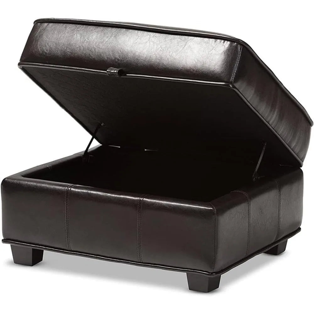 Leather Storage Ottoman Lift-Top Dark Brown Furniture Home Decor