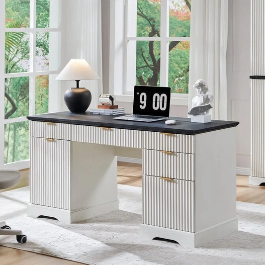 58 Inch Modern Executive Desk with Storage 5 Drawers Home Office