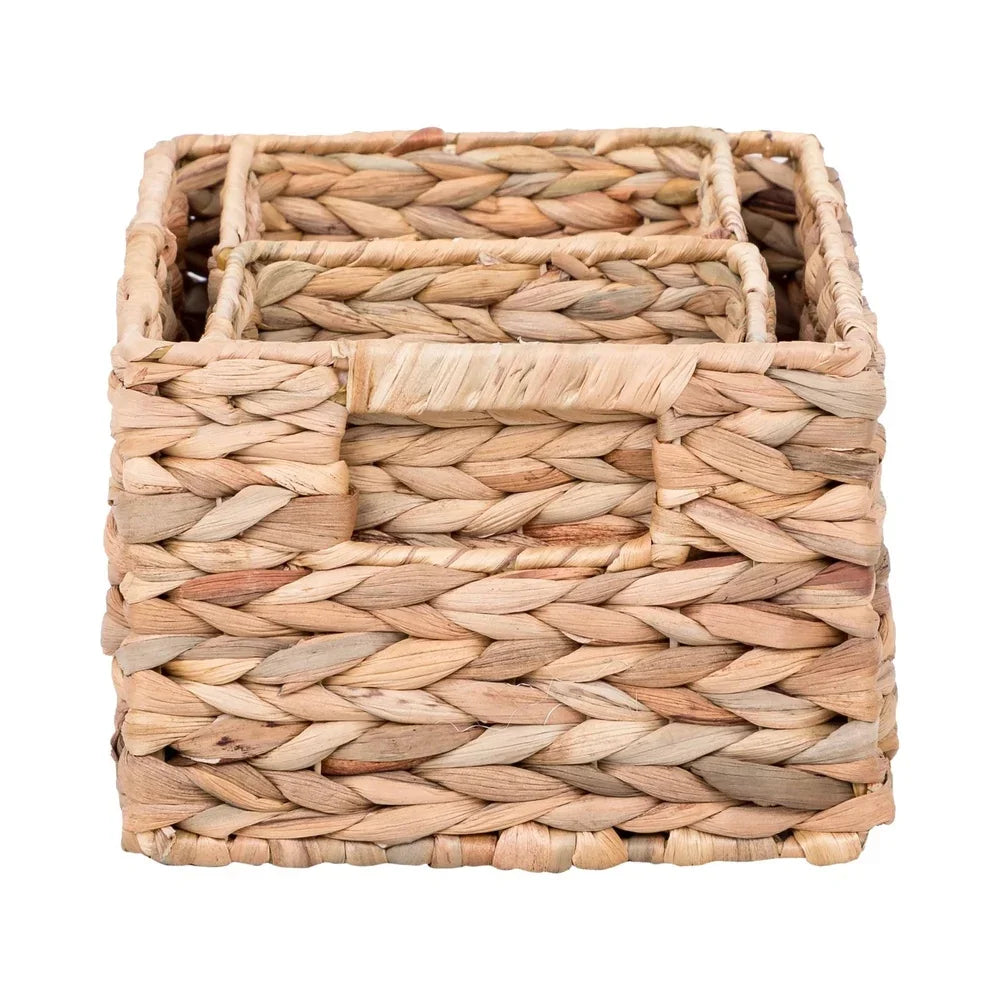 Natural Woven Water Hyacinth Storage Baskets Set of 3 Organizers