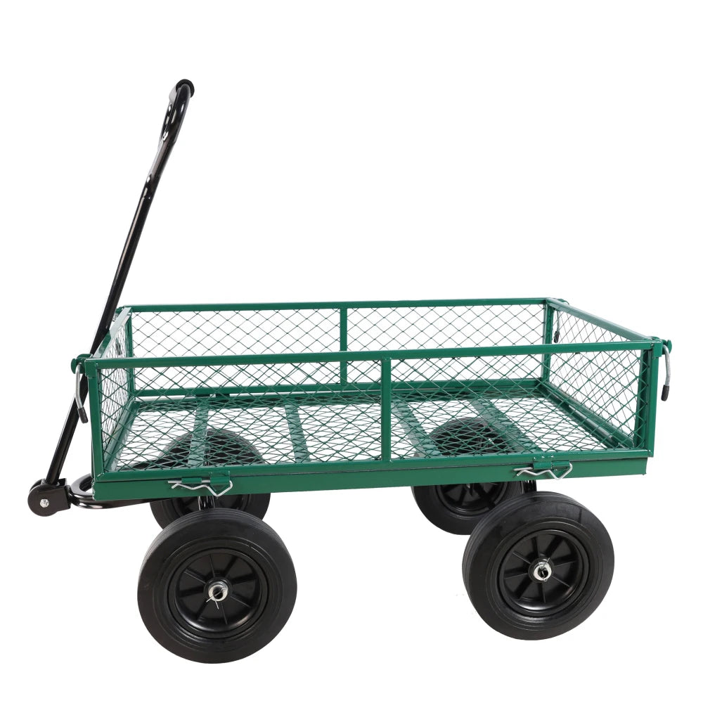 Green Solid Wheel Garden Wagon Cart for Easy Firewood Transport