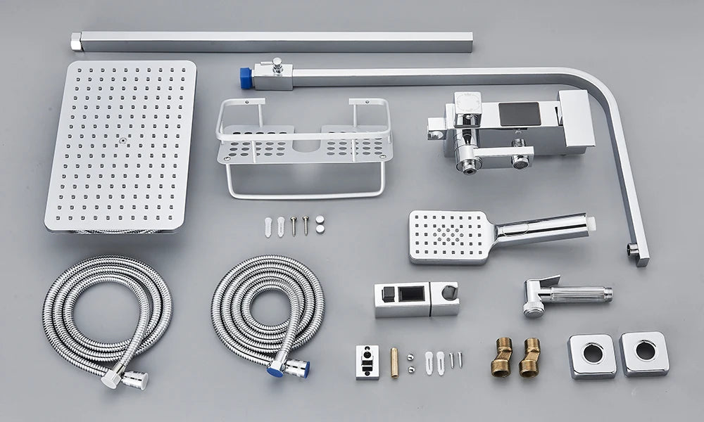 Black Digital Display Thermostatic Shower Faucet Rainfall Mixer Tap