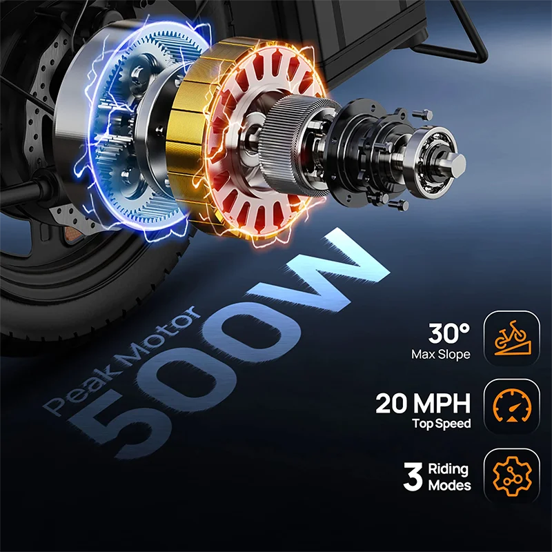 14 Inch Foldable Electric Bicycle Peak 500W Motor 48V 40 Miles Range