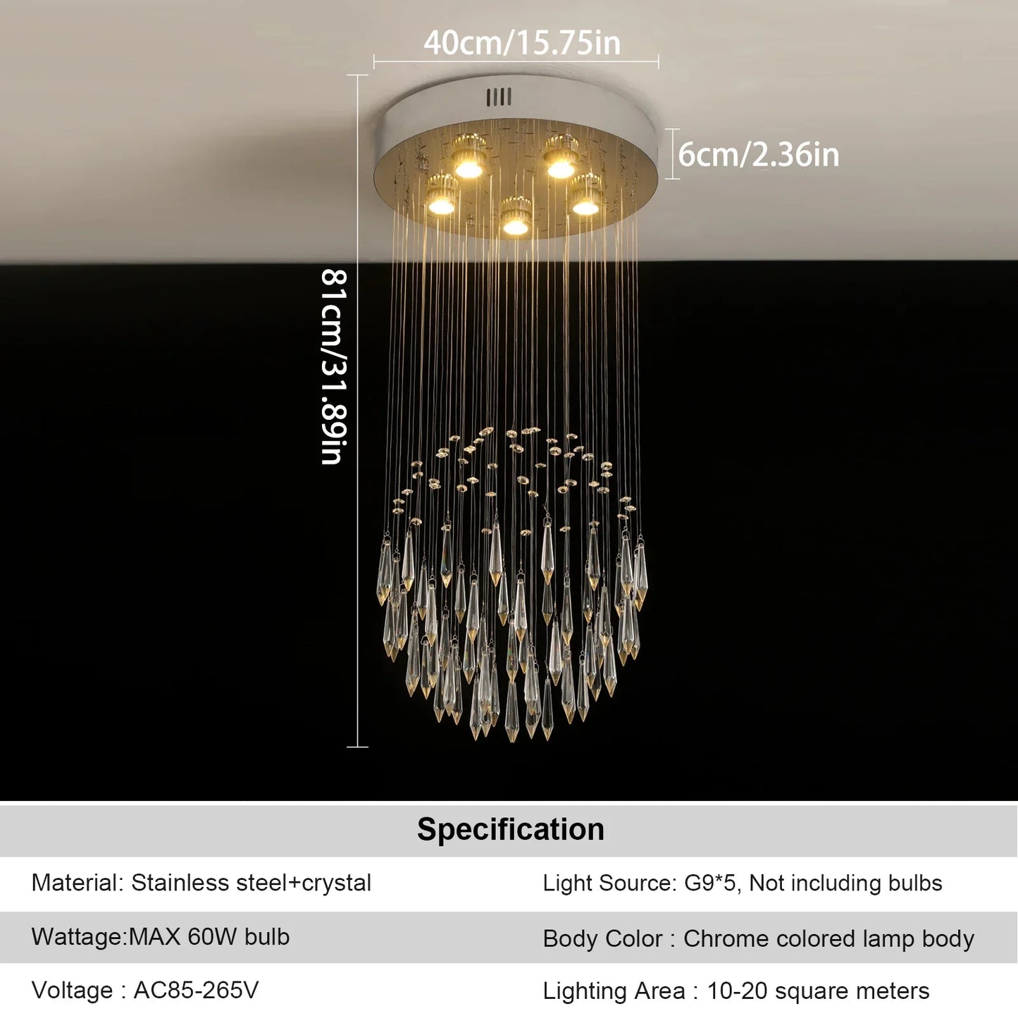 Raindrop LED Crystal Pendant Light Modern Chandelier Ceiling Lamp