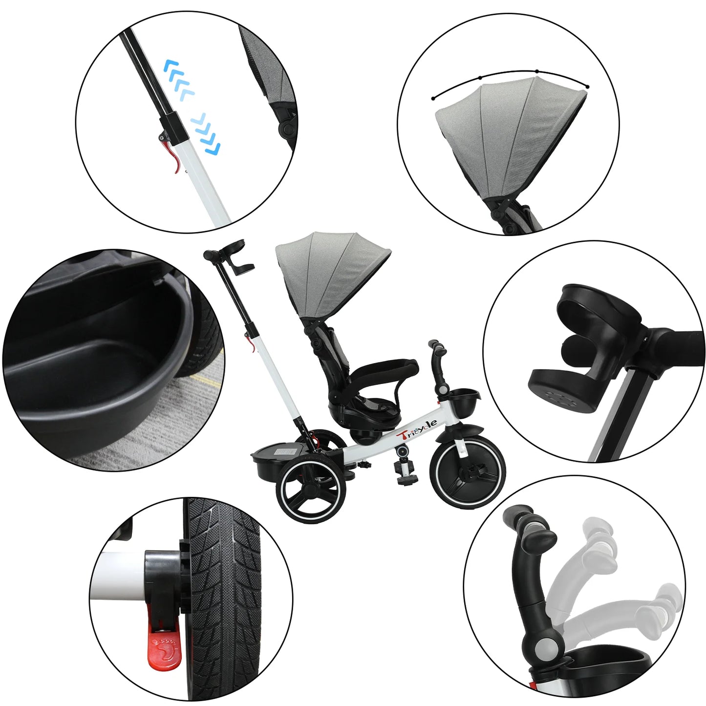 Ljustra 5-in-1 Baby Stroller Tricycle Adjustable Canopy 1-5 Years