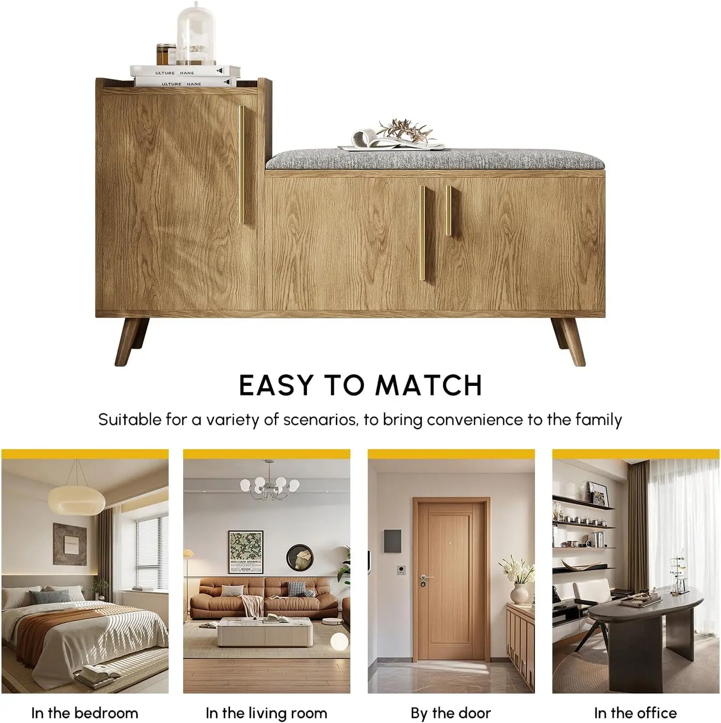 2-in-1 Storage Bench Entryway Bench Shoe Organizer with Cushion