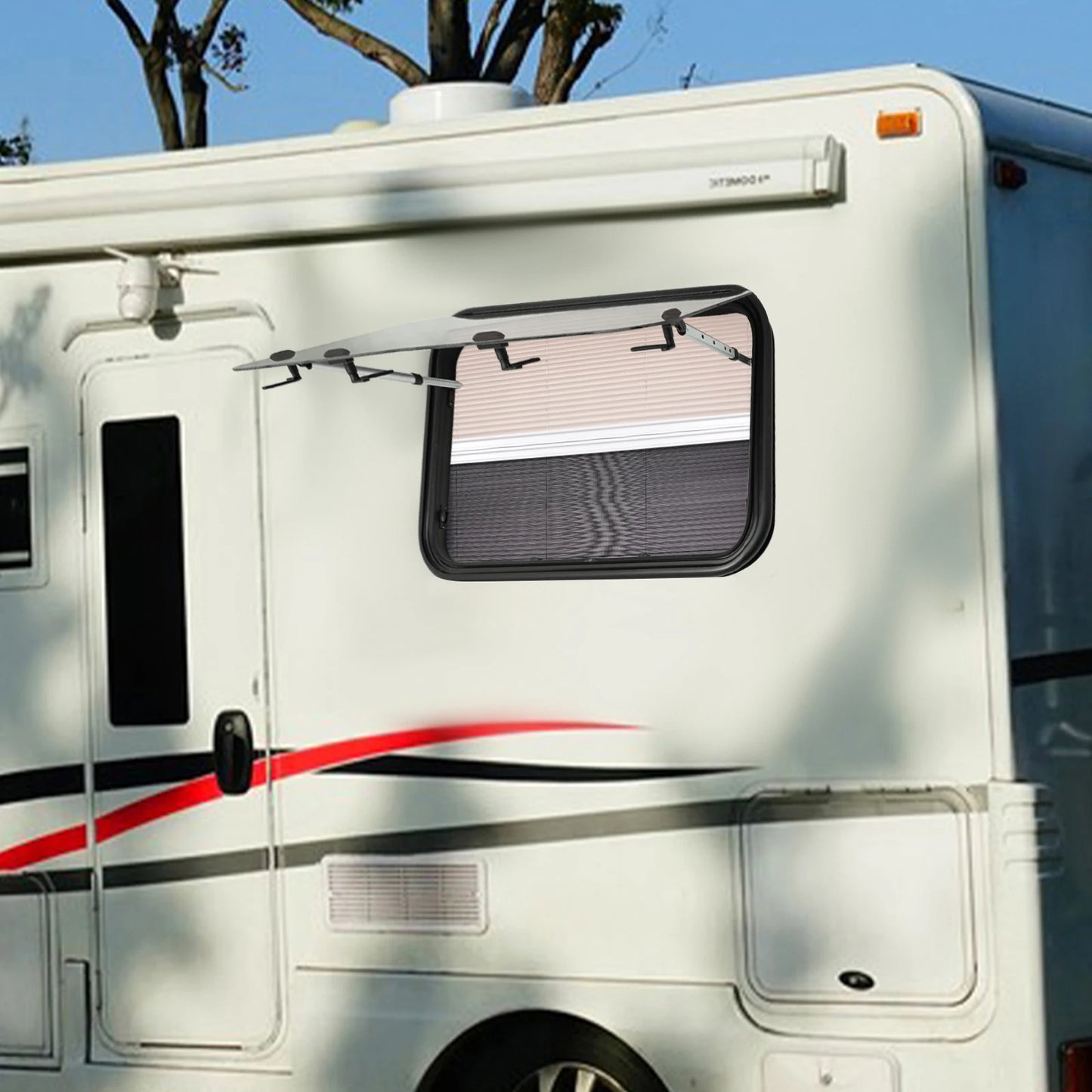 RV Exit Window 90x55cm Tempered Glass Camper Emergency Window Trim Kit