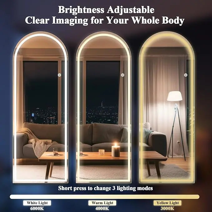LED Full Length Mirror 71x30 Inch Floor Standing Tri Color Lighting