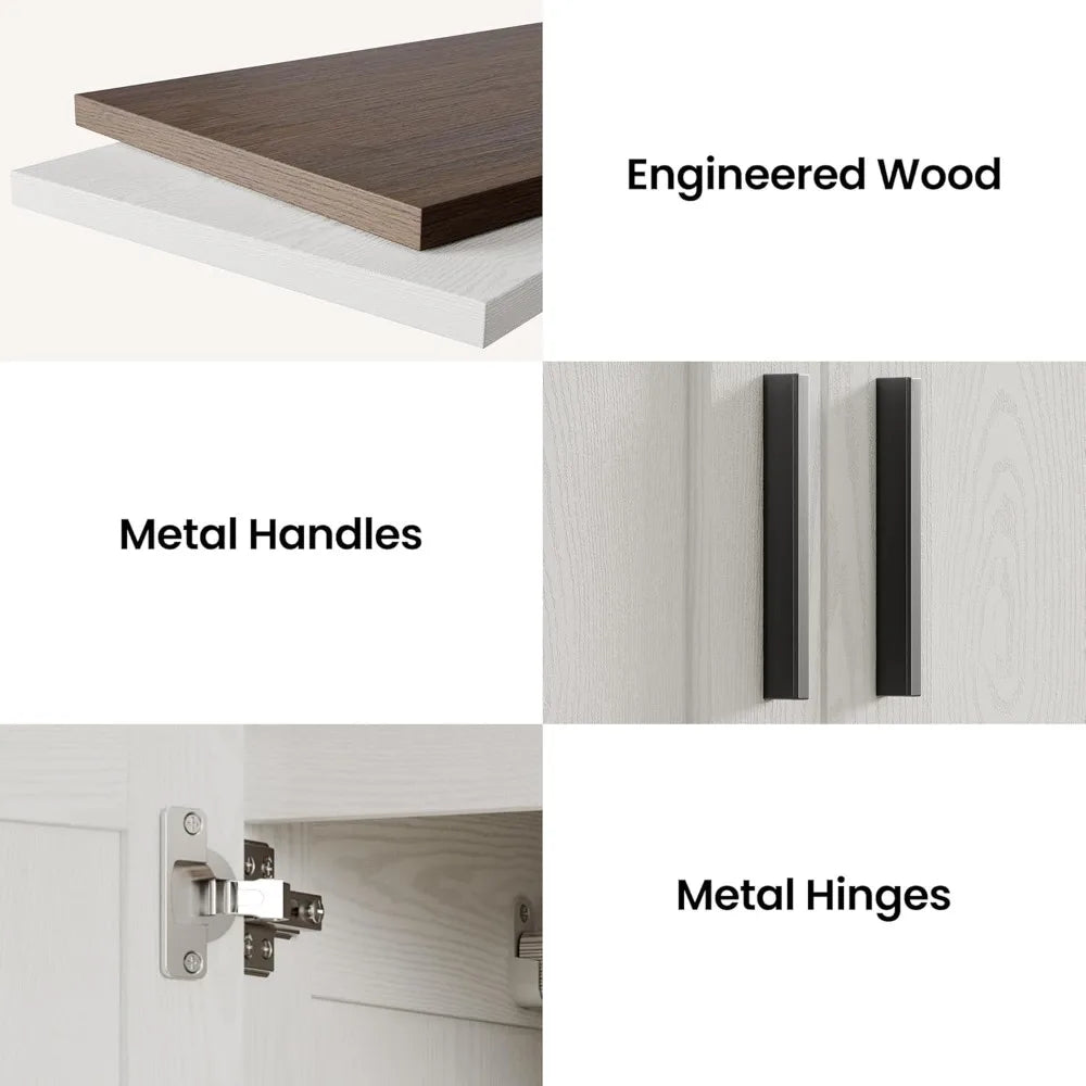 Freestanding Wardrobe Closet Tall Armoire 3 Doors with Shelves and Drawers