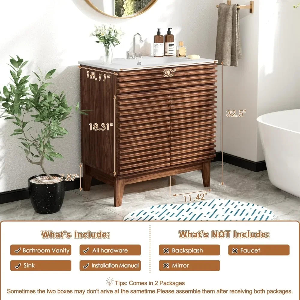 Bathroom Vanity Sink Mid-Century Freestanding Storage Cabinet