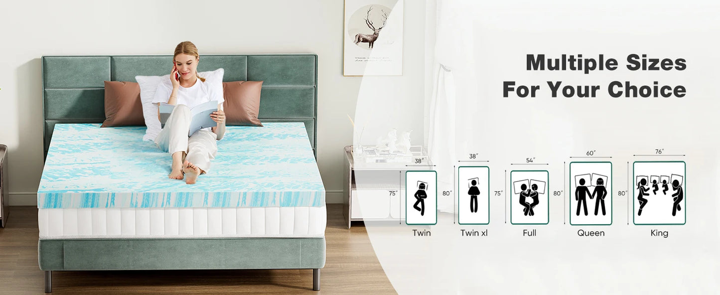 Ljustra Gel Memory Foam Mattress Topper Full Size Cooling Soft Breathable