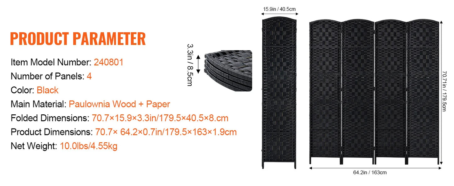 Ljustra 6 Panel Bamboo Room Divider Hand-Woven Folding Privacy Screen