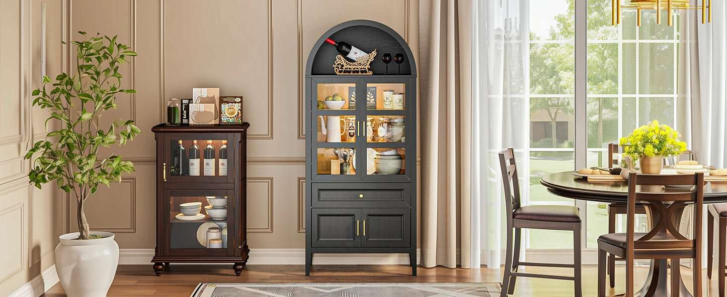 Modern Arched Cabinet with Glass Doors Auto Sensor LED Lights