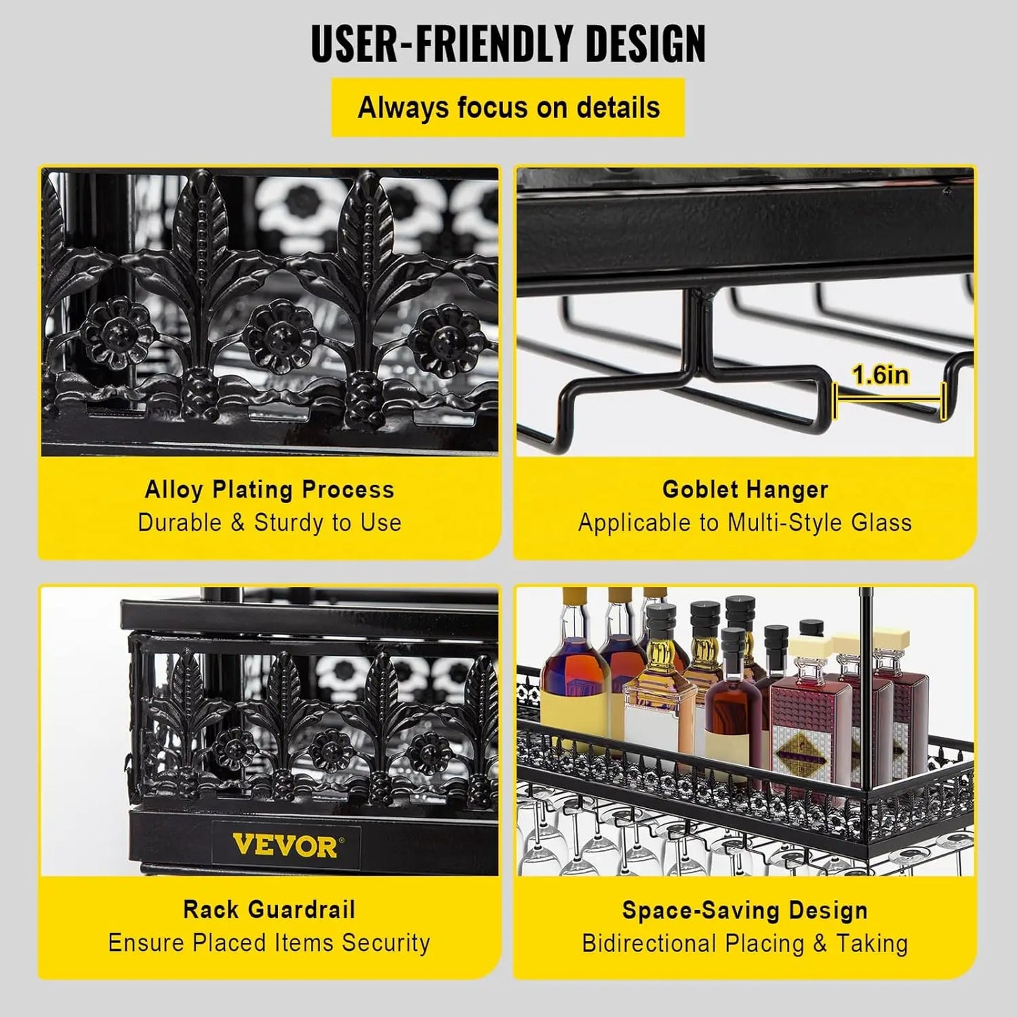 Ceiling Wine Glass Rack 46.9x13 inch Adjustable Hanging Wine Rack