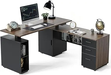 L Shaped Standing Desk Adjustable Height with Drawers and Shelves