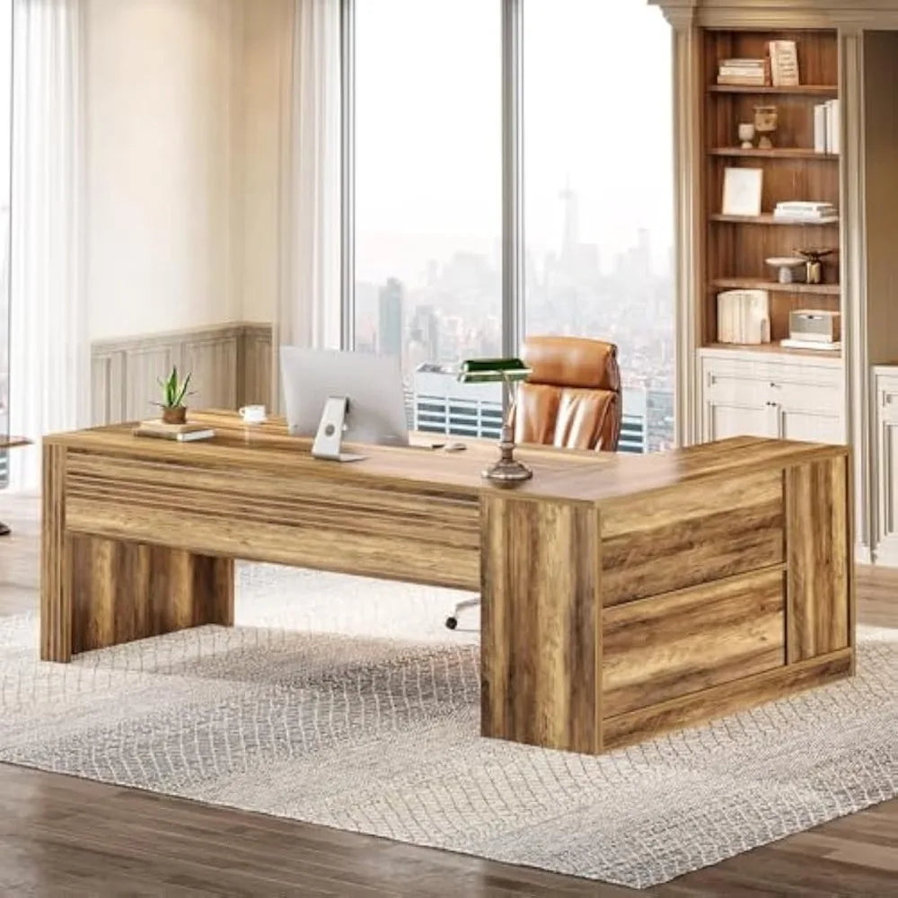 Large Executive L-Shaped Desk with Storage for Home Office Organization