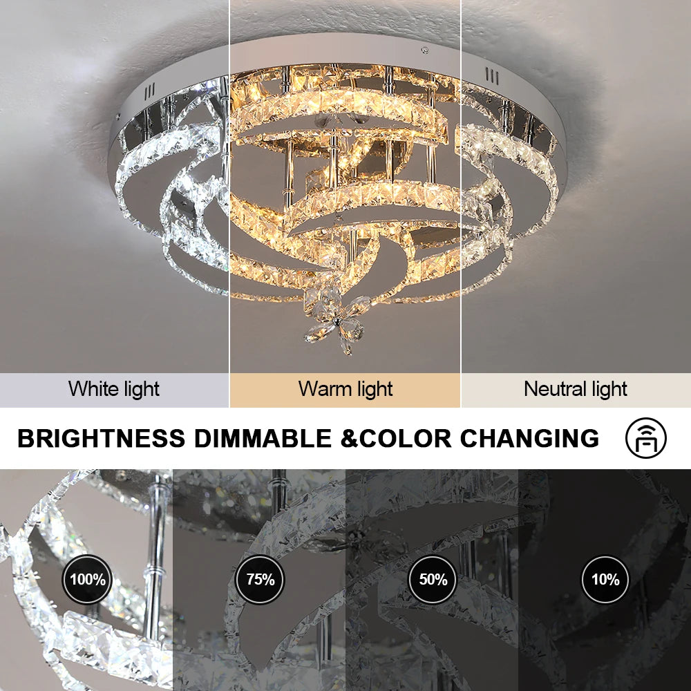 Modern Crystal Chandelier Ceiling Lamp LED Dimmable Pendant Light