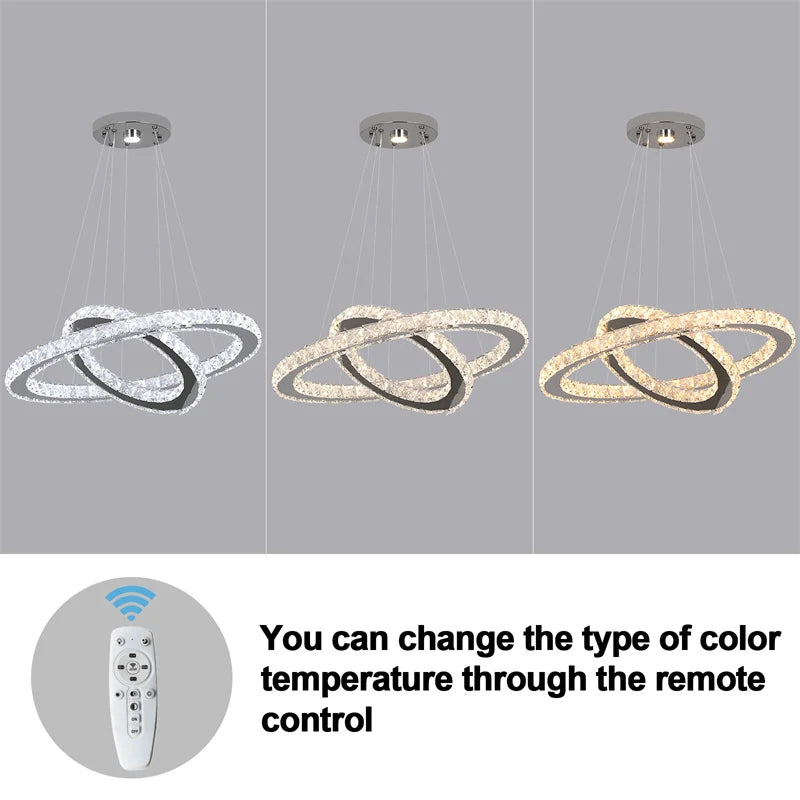 Modern Crystal Rings LED Chandelier Luxury Ceiling Lamp Remote Control