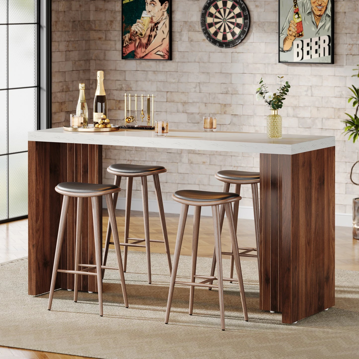 Tribesigns 55 Inch Bar Table Modern Mini Bar with Faux Marble Top