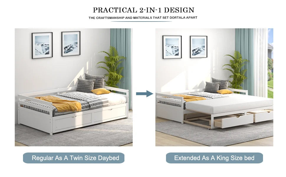 Twin to King Daybed with Trundle and Storage Drawers Modern Sofa Bed