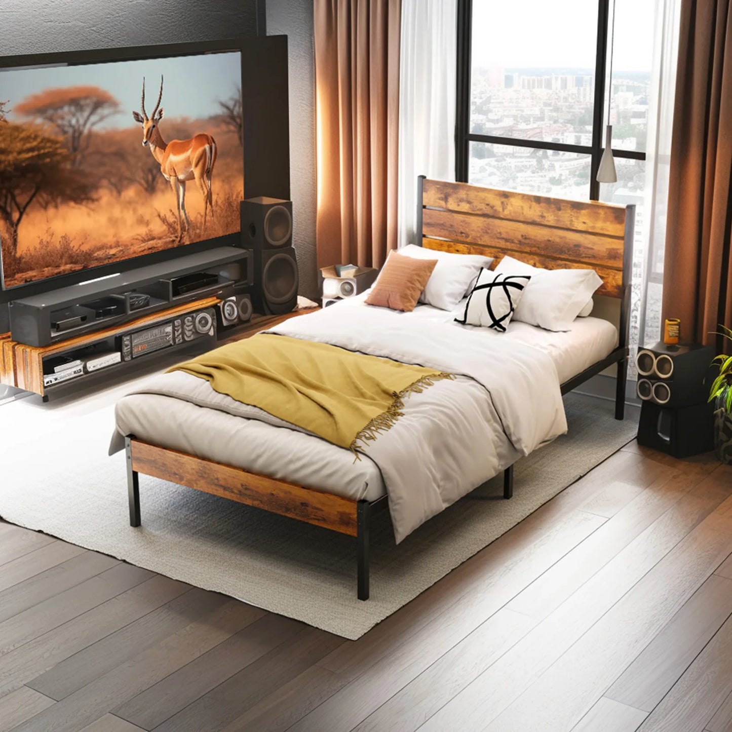 Ljustra Queen Size Metal Platform Bed Frame with Headboard Footboard