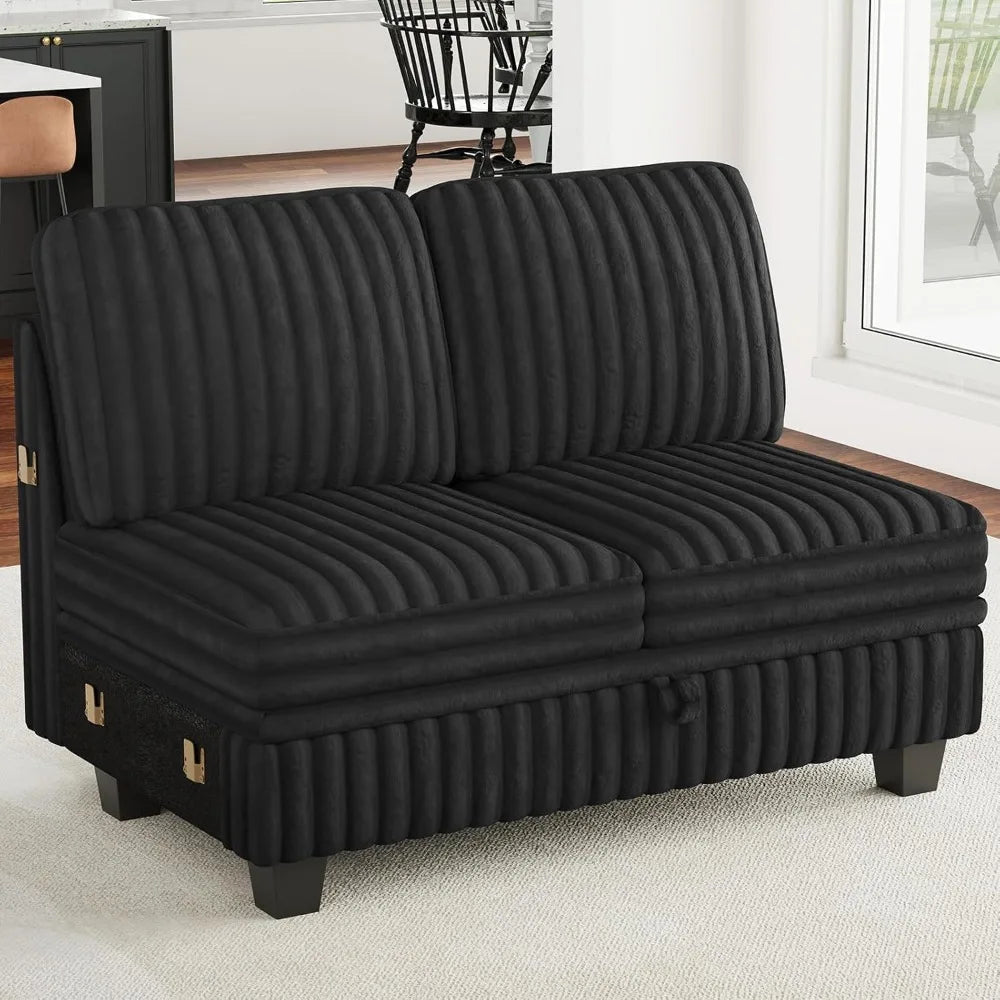 Ljustra Corduroy Fabric Loveseat Module Sectional Couch with Storage