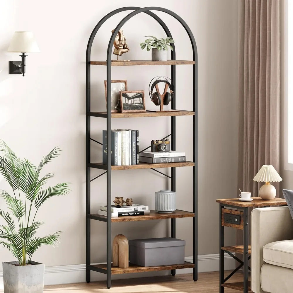 Ljustra 5 Tier Bookshelf Modern Metal Frame Tall Standing Storage Rack