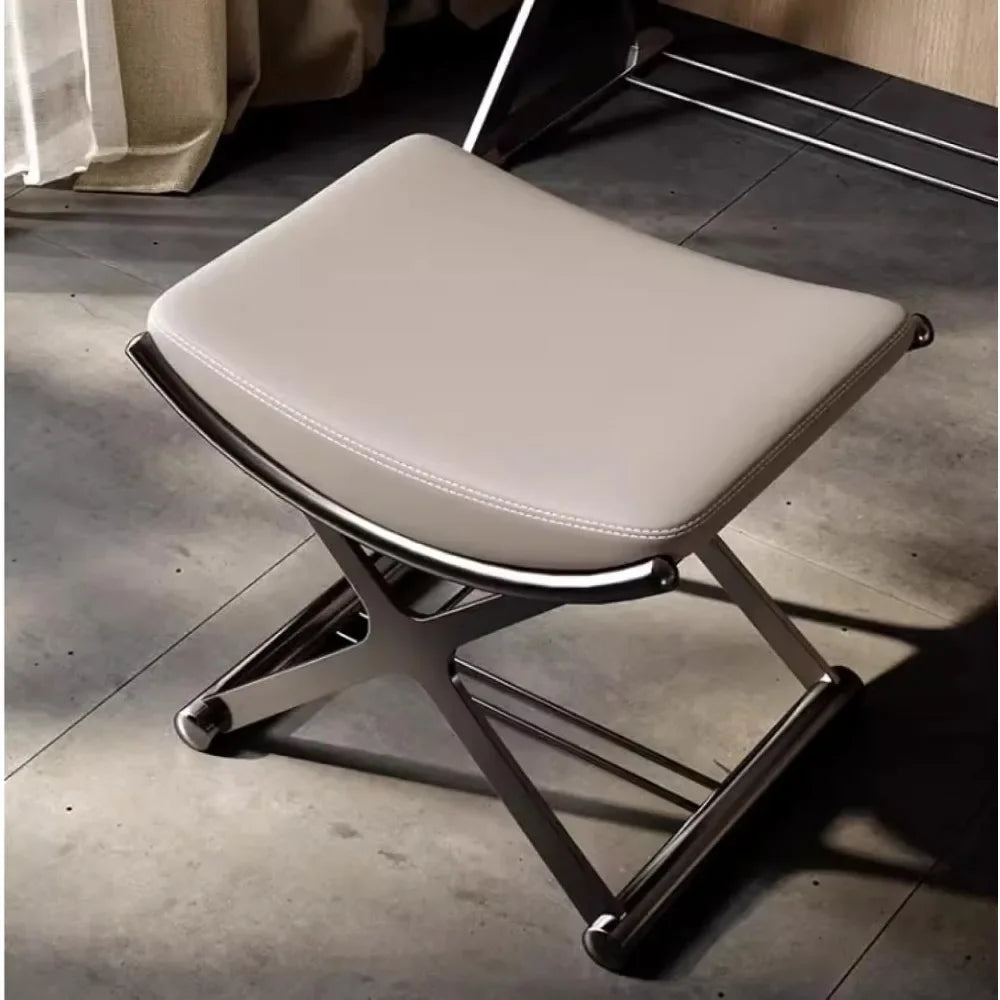 Leather Ottoman Vanity Stool with Metal X Legs for Makeup Living Room