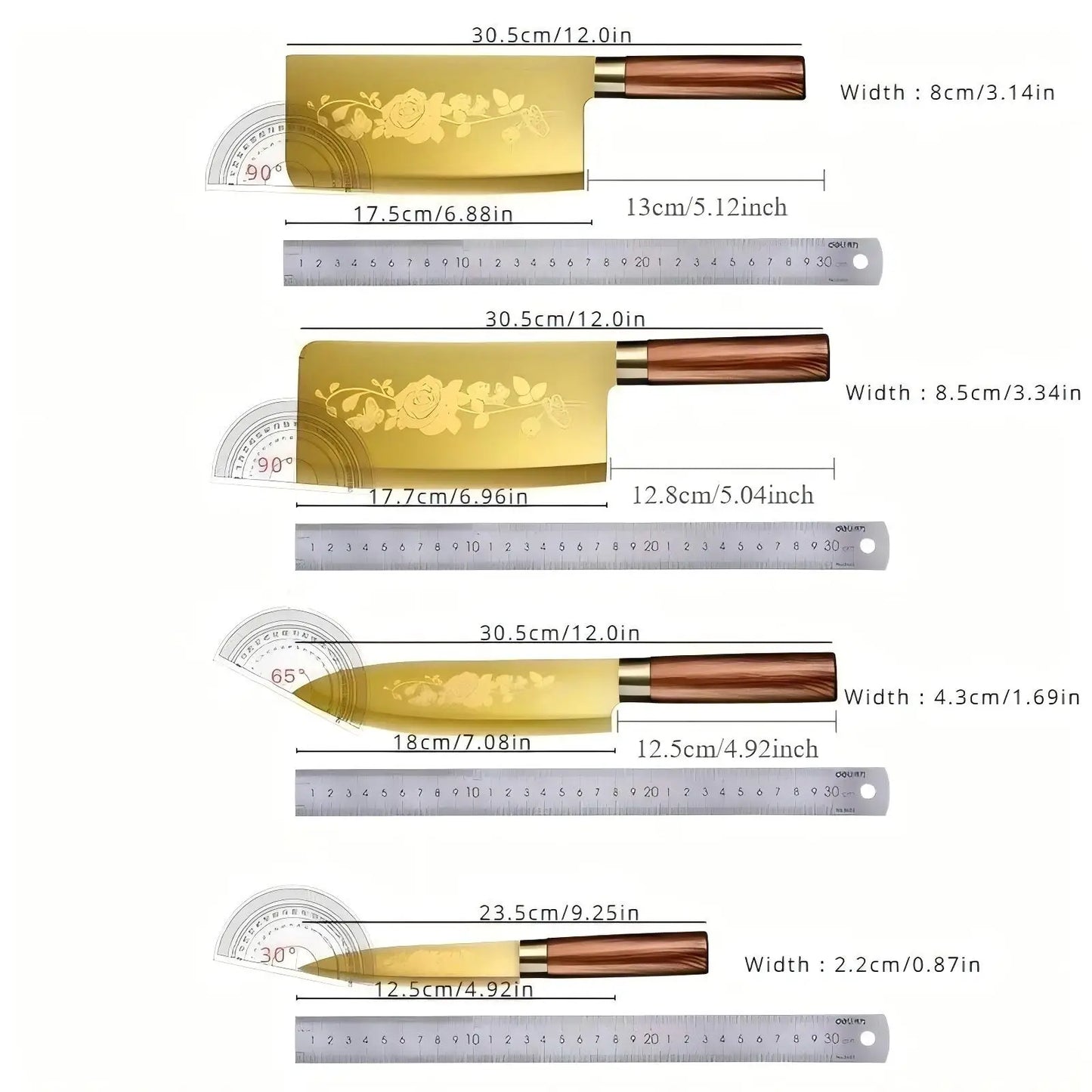 4-Piece Titanium-Coated Kitchen Knife Set for Home and Commercial Use