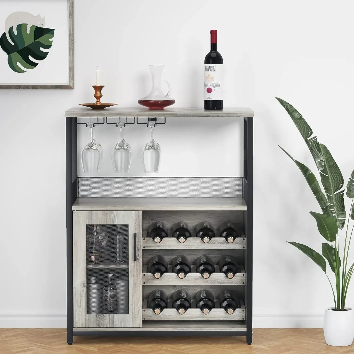 Ljustra Wine Bar Cabinet with Detachable Wine Rack and Glass Holder