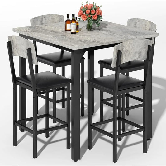 Modern 5-Piece Dining Table Set for 4 with Bar Stools and Comfort
