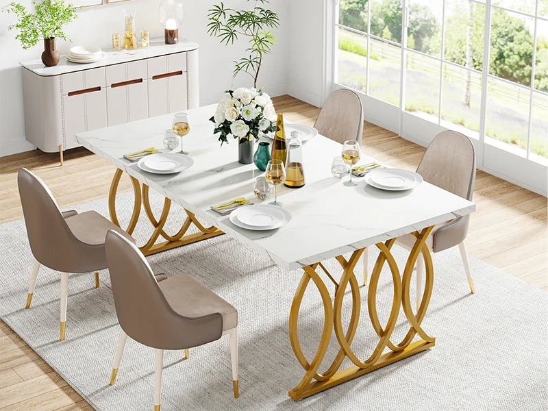 Ljustra 63 Inch Dining Table Rectangular Kitchen Faux Marble Modern Design