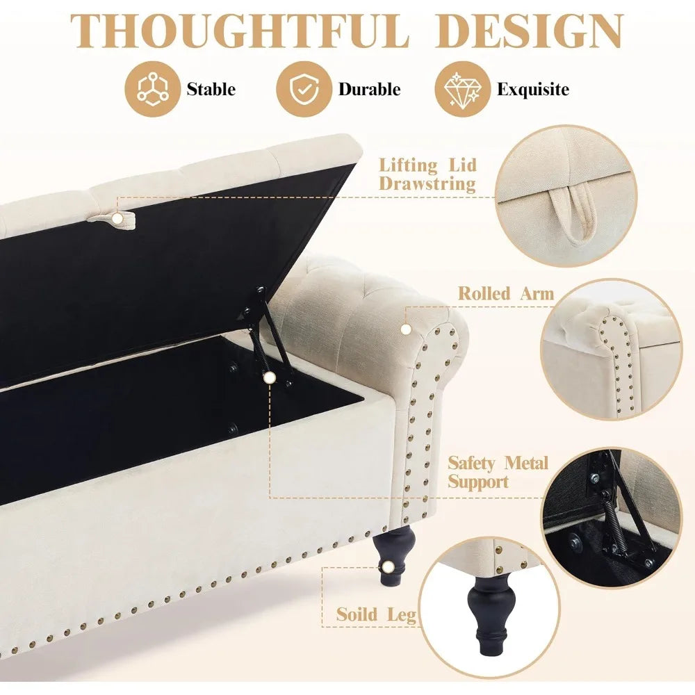 51 Inch Bedroom Storage Bench Ottoman with Storage Chenille Upholstered