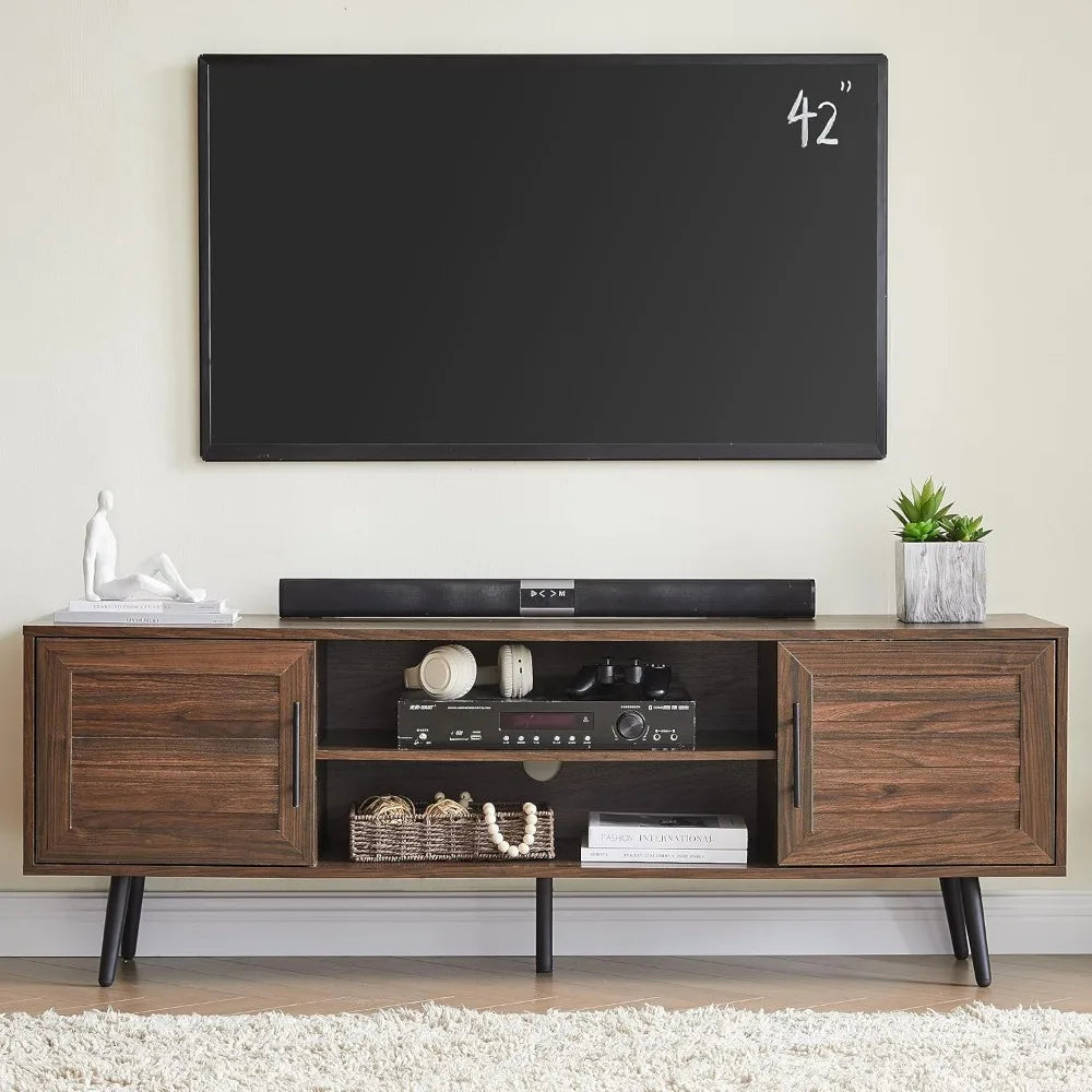 65 Inch Mid Century Modern TV Stand Wood Storage Cabinet for Living Room