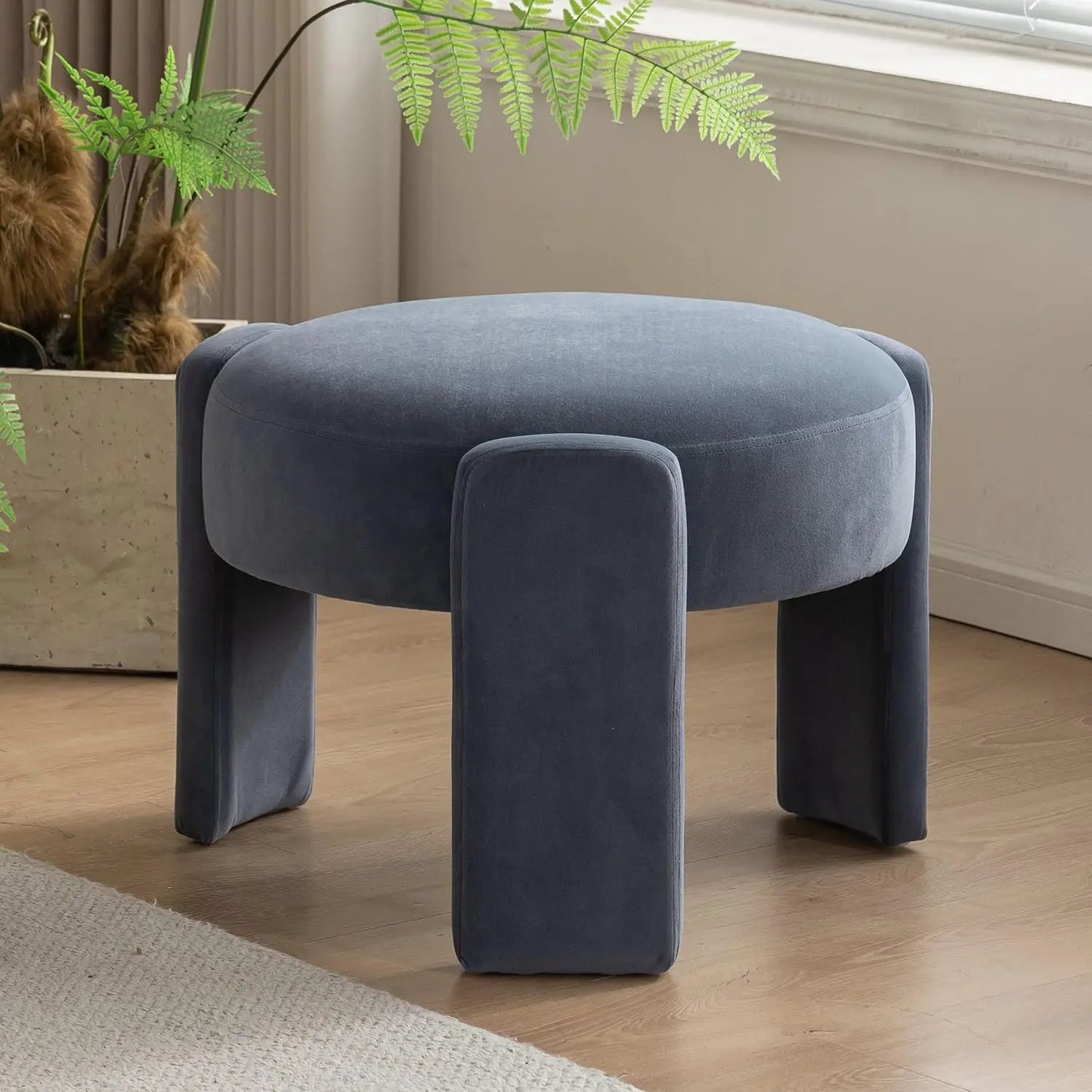 Ljustra Velvet Ottoman Modern Round Vanity Stool Soft Foot Rest Chair