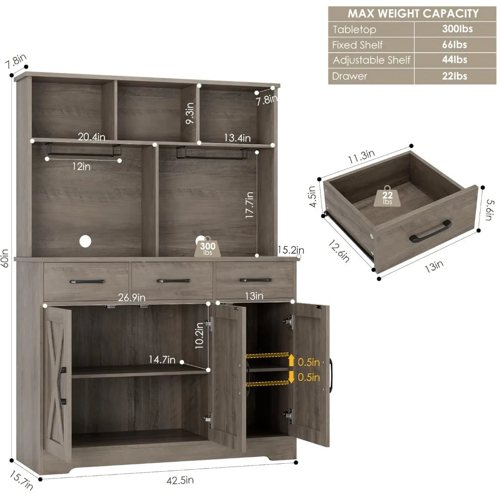 Modern Farmhouse Buffet Cabinet with Hutch and 3 Drawers