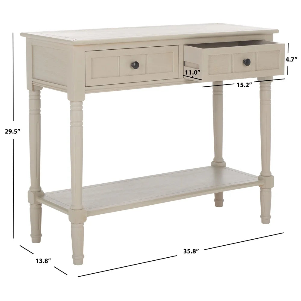 Contemporary 2 Drawer Console Table Vintage Grey Pine Wood Indoor Furniture