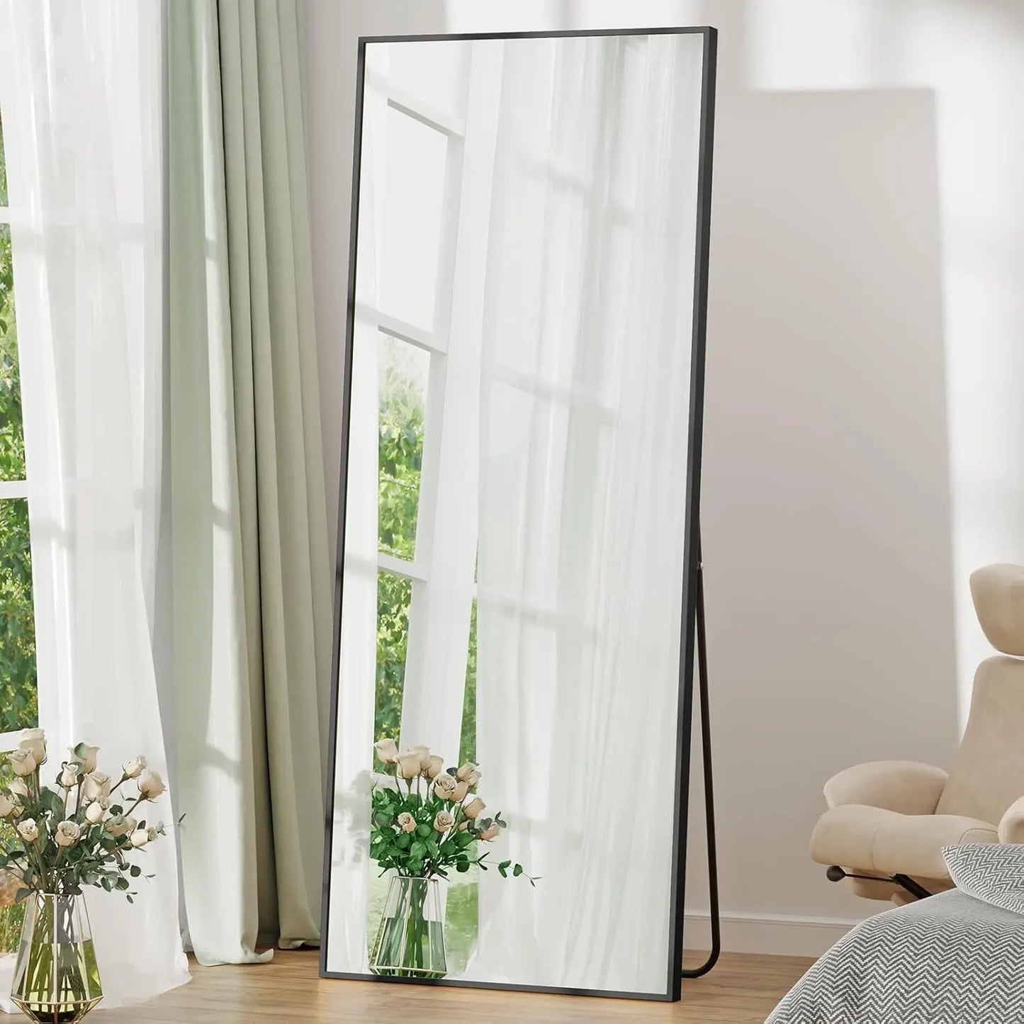 Ljustra 63x20 Full Length Wall Mounted Tilting Mirror Black Rectangular