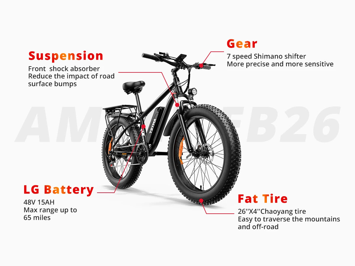 Ljustra AMYET EB26 Electric Bike 1000W 48V Fat Tire Mountain Ebike