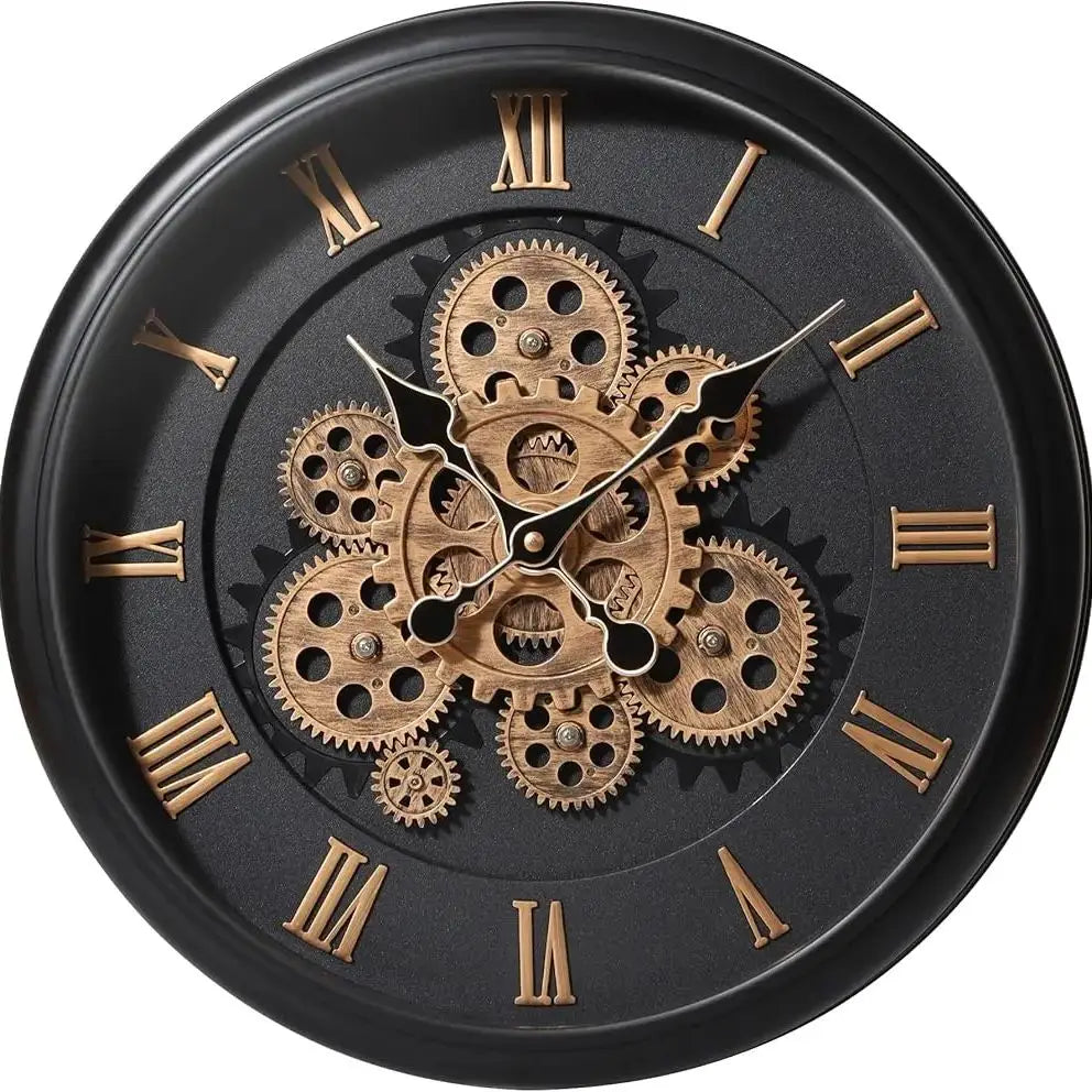 Large Vintage Mechanical Wall Clock 16 Inch Industrial Decor for Home