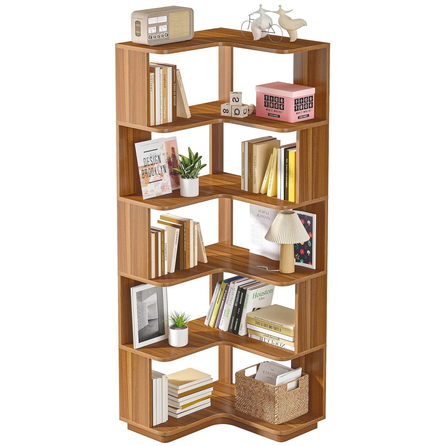 Ljustra 6 Tier Corner Bookshelf Industrial Wood Grain Bookcase