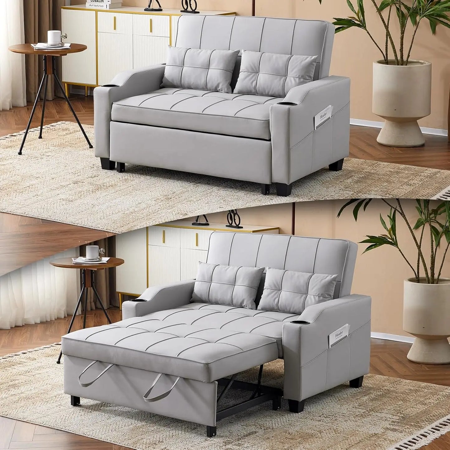 Ljustra Convertible Loveseat Sleeper Sofa Bed with USB Ports and Cup Holders