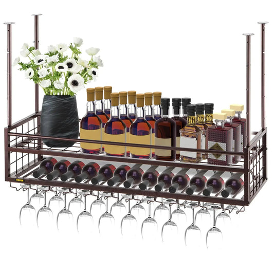 Ceiling Wine Glass Rack Adjustable Hanging Storage for Kitchen Bar Cafe
