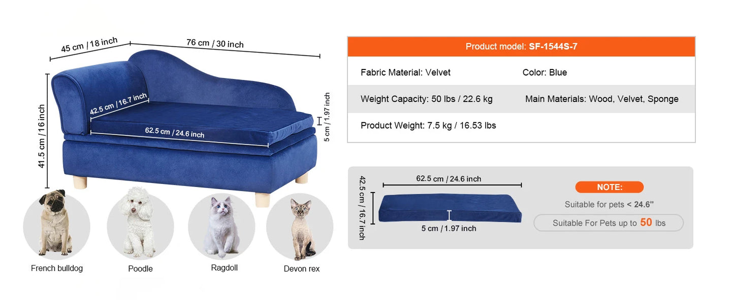 Ljustra Luxury Pet Sofa Bed for Medium Dogs and Cats Soft Velvet Couch
