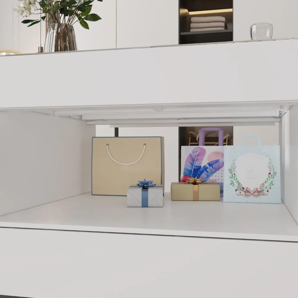 Armoire Bedroom Island Wardrobe Closet with 14 Drawers Glass Tabletop