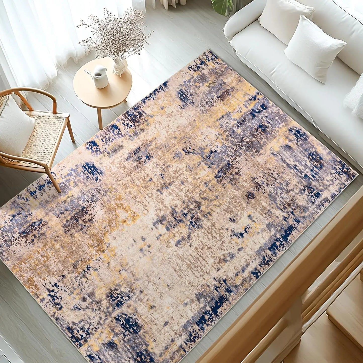 Large Modern Abstract Area Rug Boho Vintage Machine Washable Non Slip
