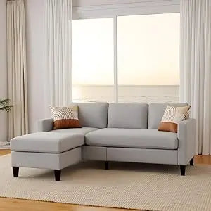 3-Seater L-Shaped Sectional Sofa w/ Storage Ottoman – Beige Linen Couch for Small Spaces