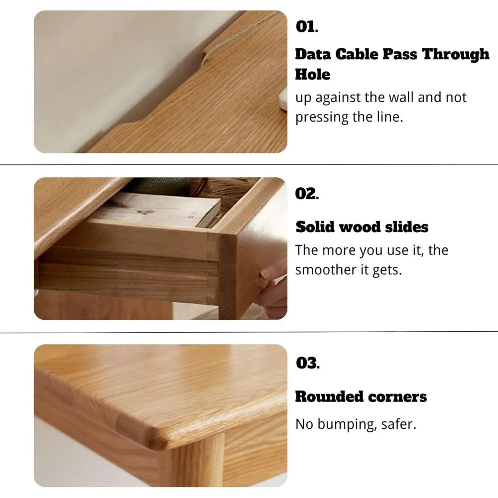 Solid Oak Mid Century Modern Writing Desk with Drawer for Home Office